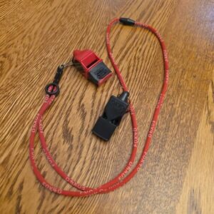 Fox 40 Classic Blast Lifeguard 2 Whistle Set Red Breakaway Lanyard Red Black
